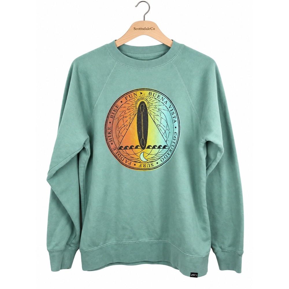 Techstyles Sweatshirt Mens S/M Green Buena Vista Colorado Graphic Hike Crewneck